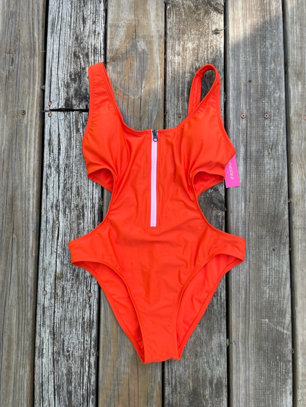 Bright Orange One-Piece Swimsuit with Front Zip